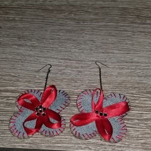 Denim Earrings With Bow Accent